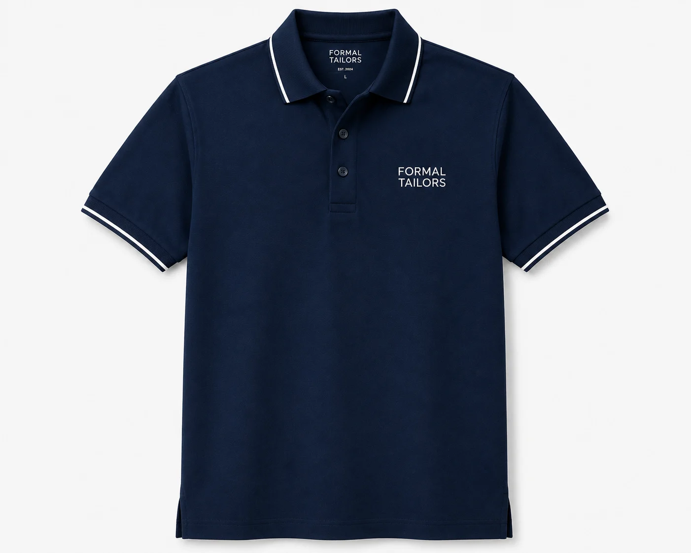 Corporate Polo T-Shirt with Custom Branding | Formal Tailors Navy blue corporate polo T-shirt with custom embroidered branding