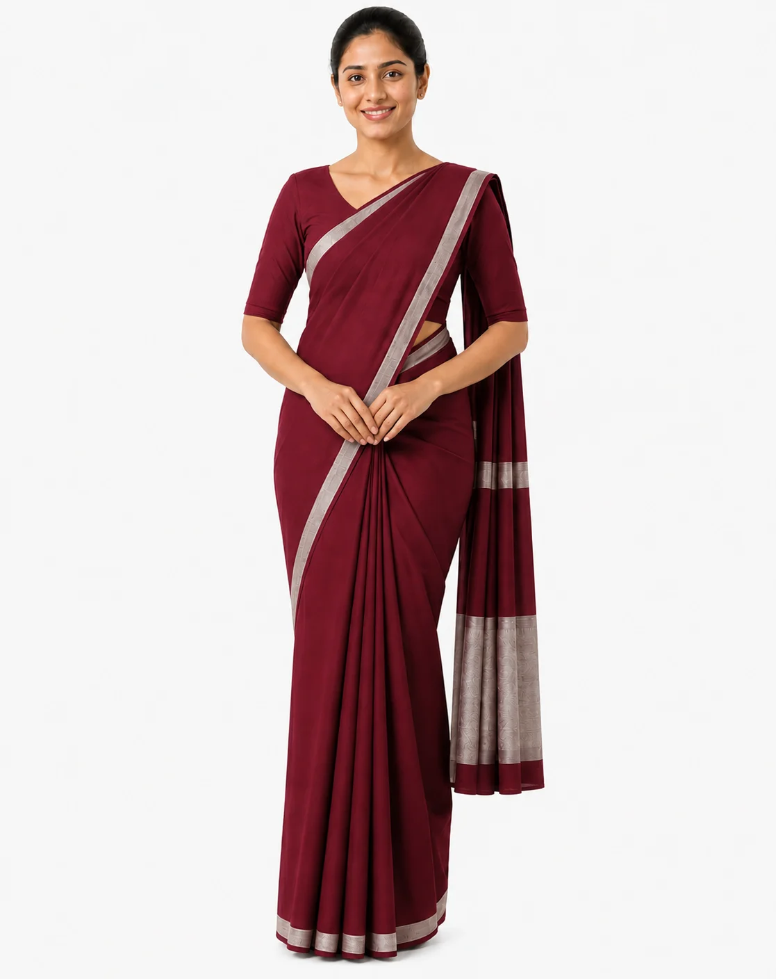 Maroon Uniform Saree for Corporate & Front Office Staff _ Formal Tailors